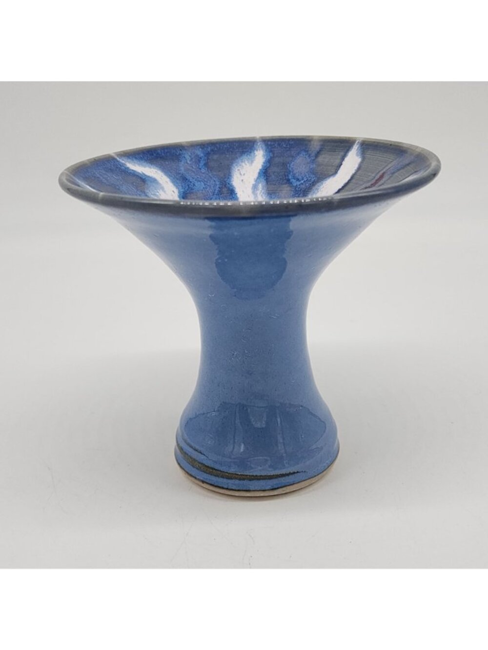 Handmade Blue Ceramic Candle Holder or Vase Unique White Drip Artist Signed - Picture 5 of 7
